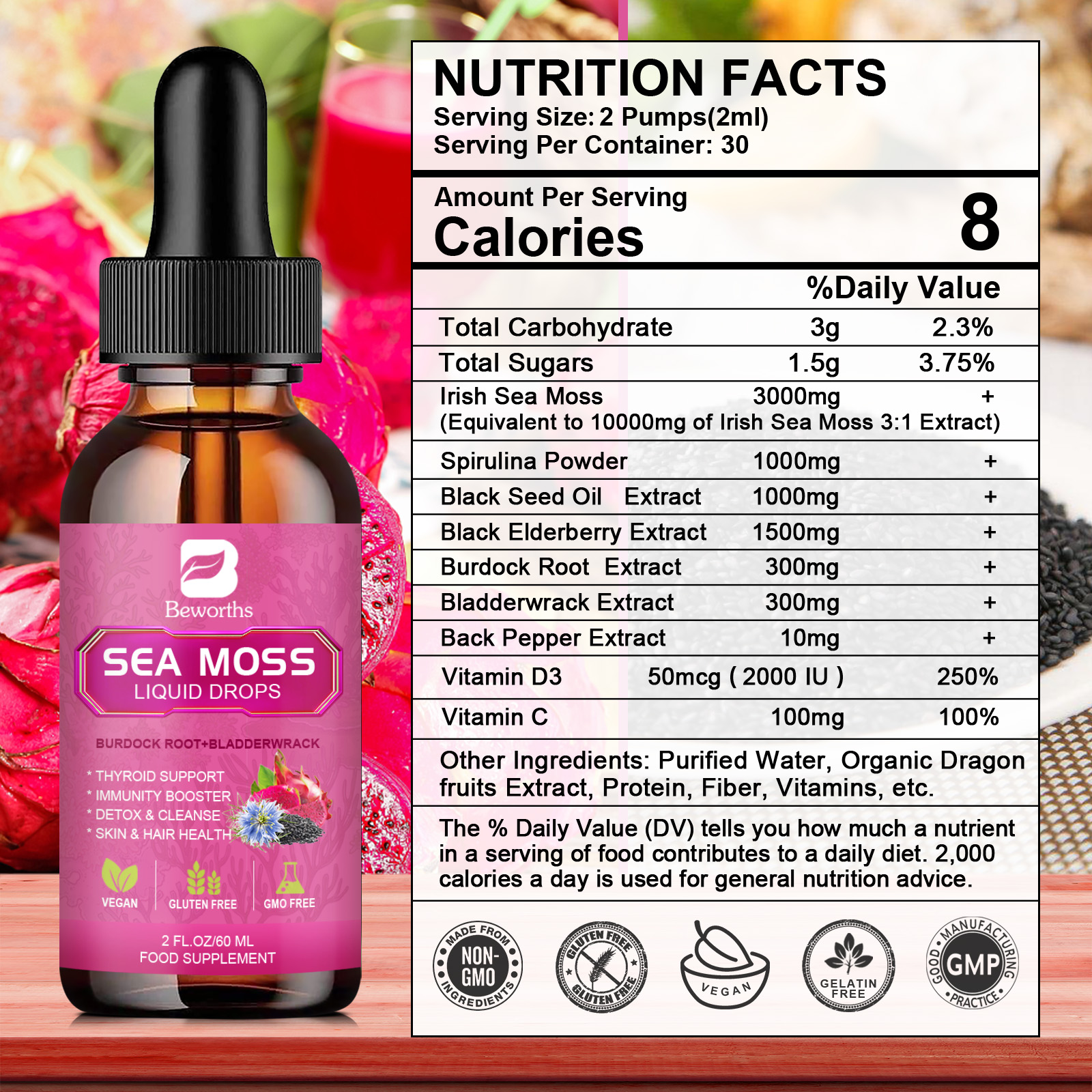 BEWORTHS 3000MG Seamoss Liquid - огляд і ціна Root Stimulator Liquid